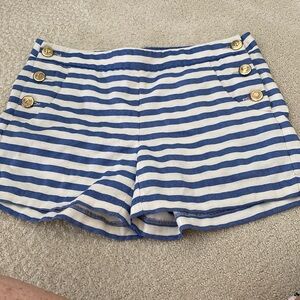 Dalia White and Blue Striped High Waist Shorts with Gold Buttons